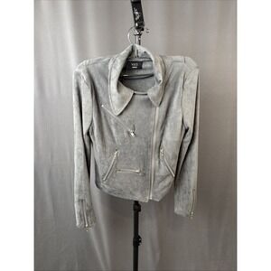 VICI Gray‎ Faux Suede Moto Jacket Women's Size Medium Cropped Zip Biker Style
